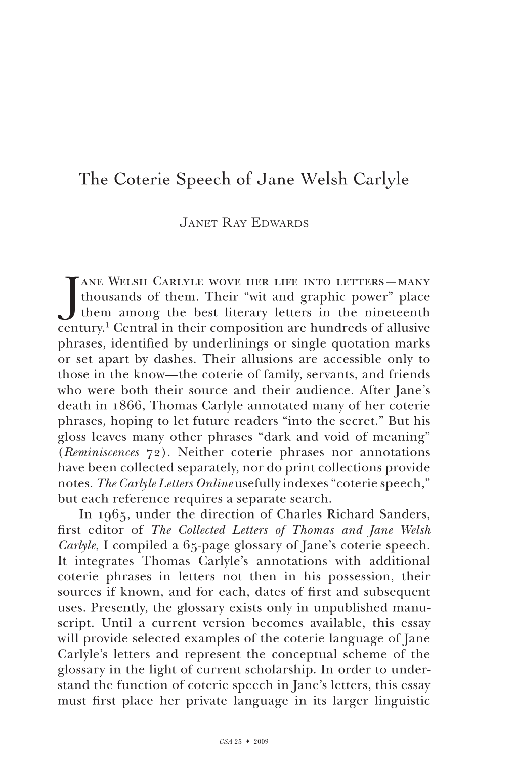 The Coterie Speech of Jane Welsh Carlyle