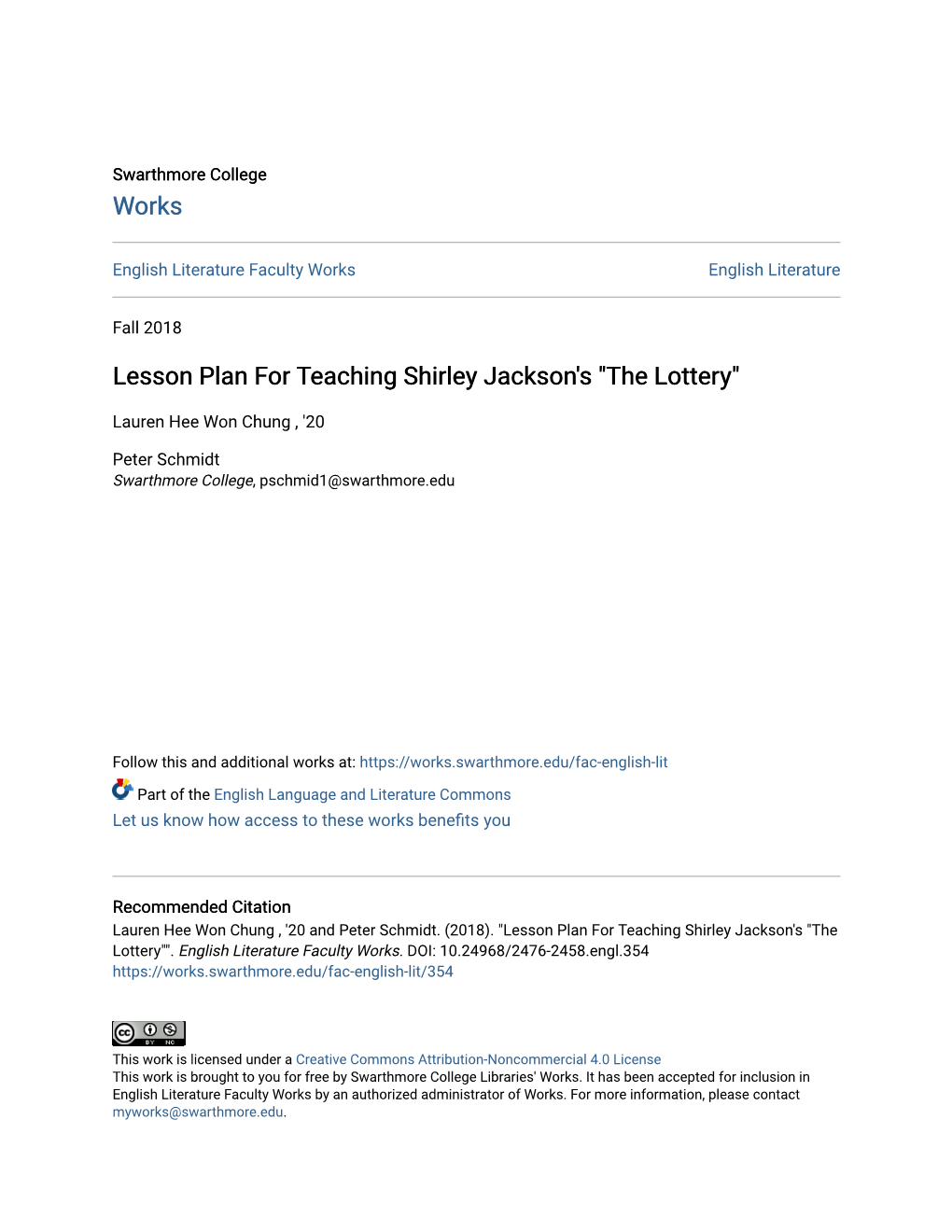 Lesson Plan for Teaching Shirley Jackson's "The Lottery"