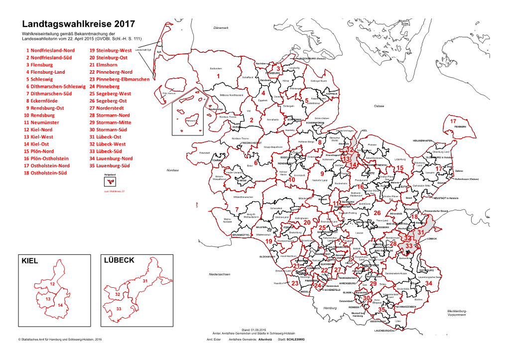 Landtagswahlkreise 2017 Dänemark Wahlkreiseinteilung Gemäß Bekanntmachung Der Landeswahlleiterin Vom 22