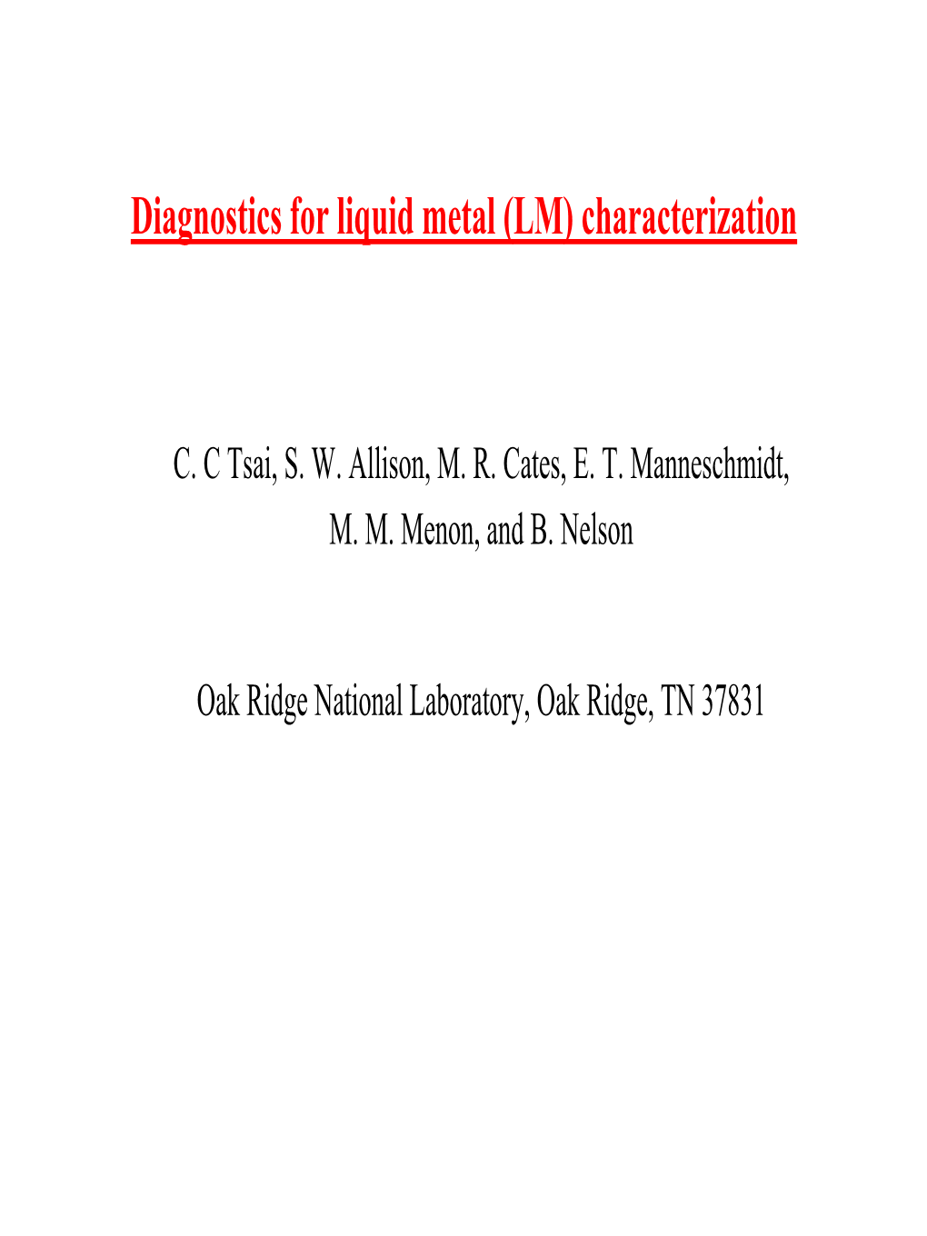 Diagnostics for LM Characterization (Tsai)