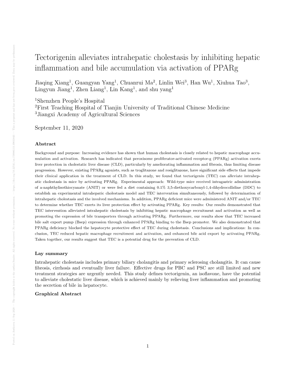 Tectorigenin Alleviates Intrahepatic Cholestasis by Inhibiting Hepatic
