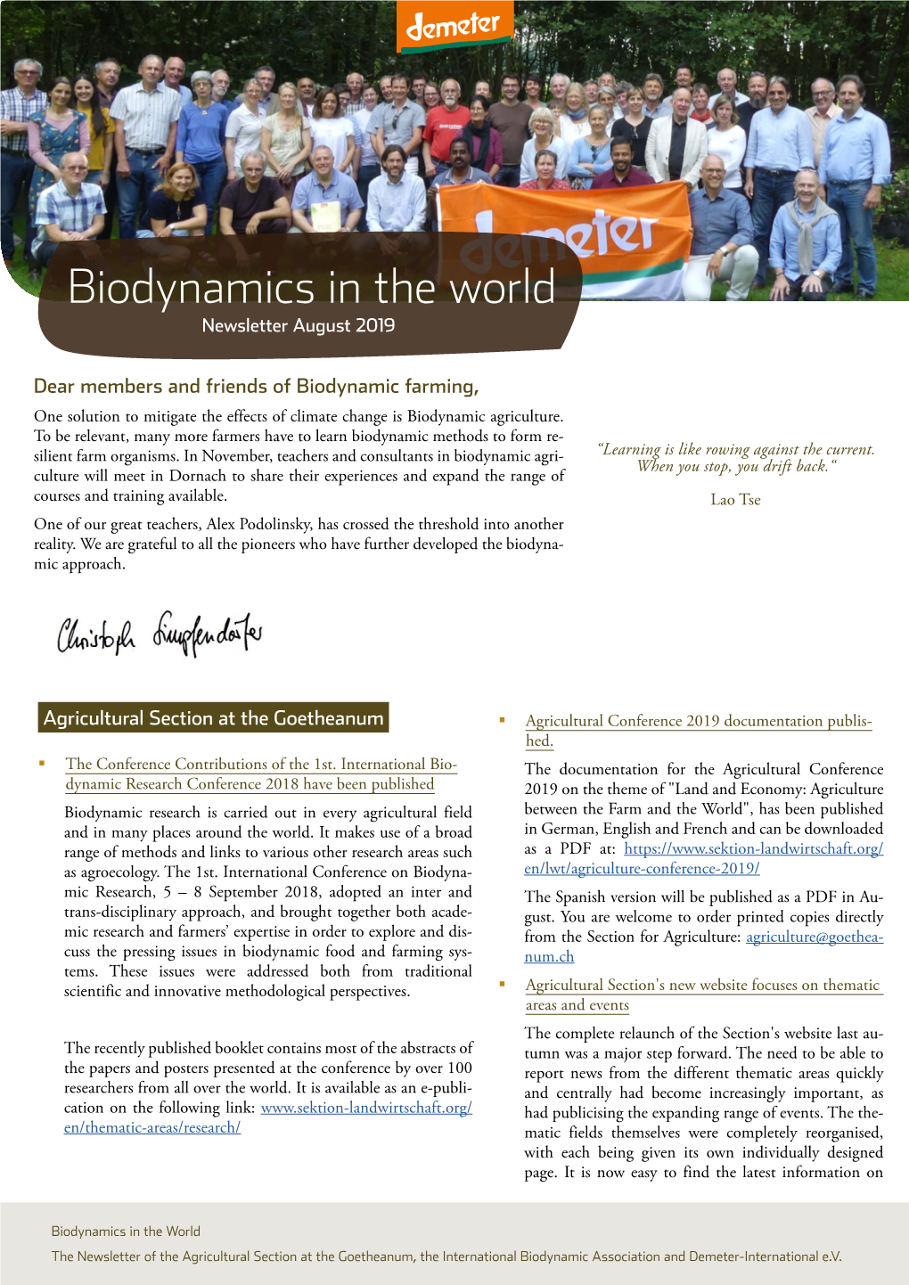 Biodynamics in the World Newsletter August 2019