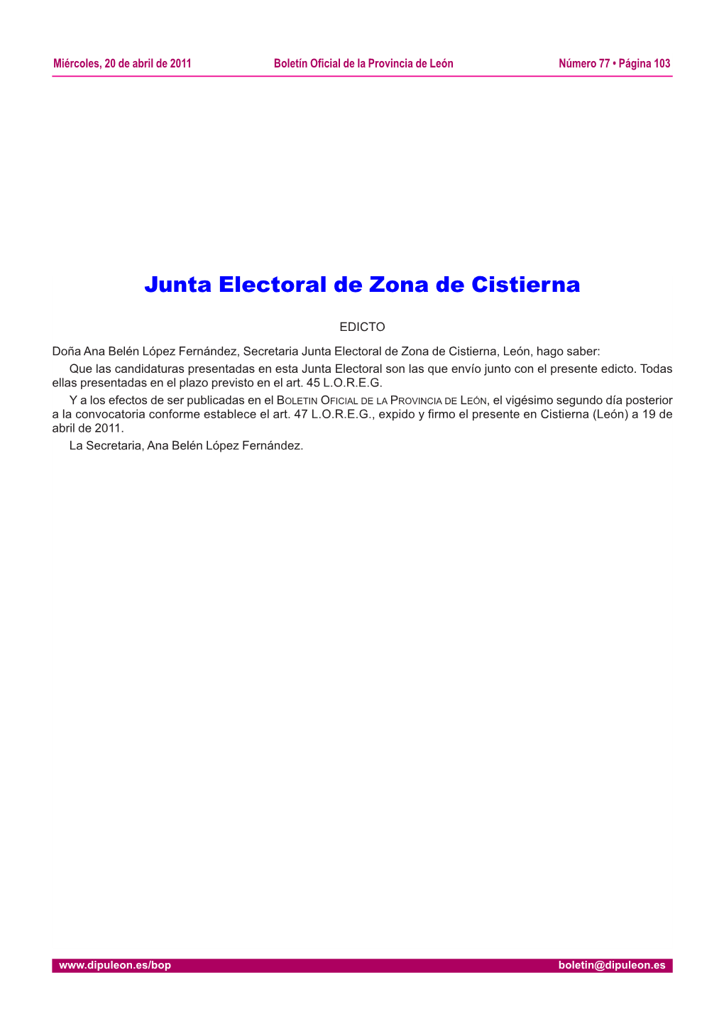 Junta Electoral De Zona De Cistierna