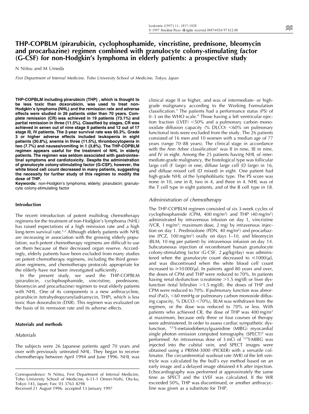 THP-COPBLM (Pirarubicin, Cyclophosphamide