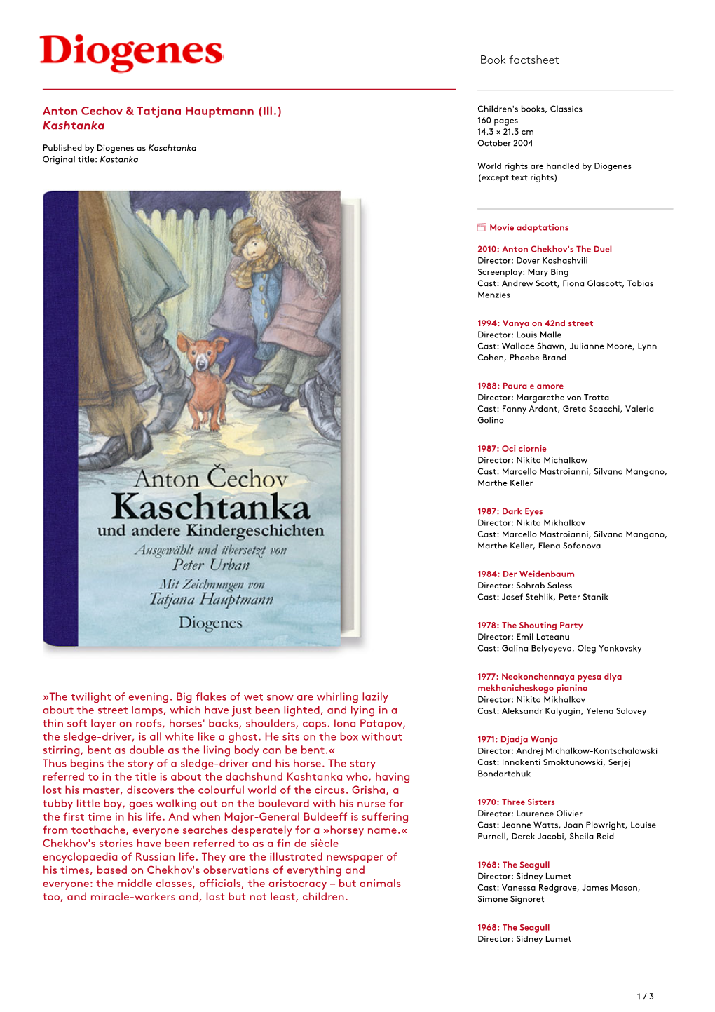 Book Factsheet Anton Cechov & Tatjana Hauptmann (Ill.) Kashtanka