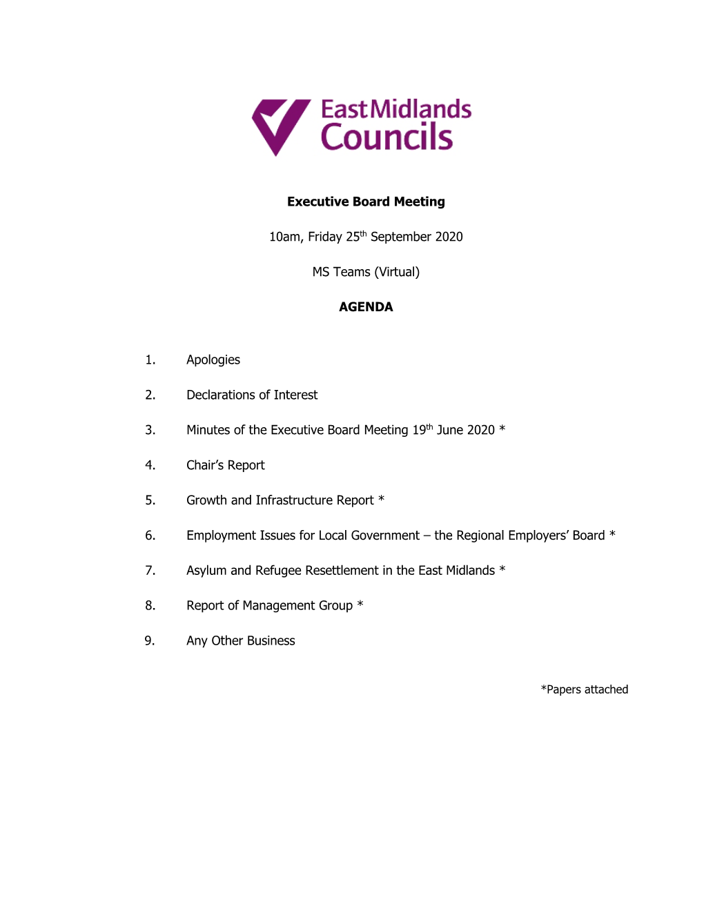 Executive Board Meeting 10Am, Friday 25Th September 2020 MS