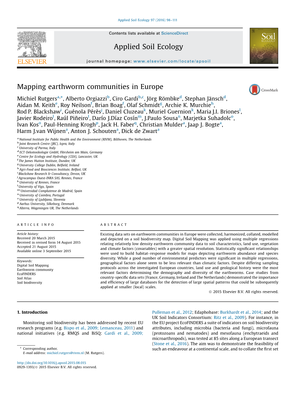 Mapping Earthworm Communities in Europe