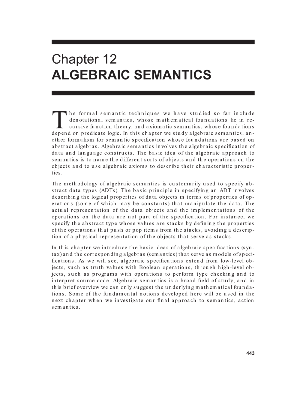 Chapter 12 ALGEBRAIC SEMANTICS