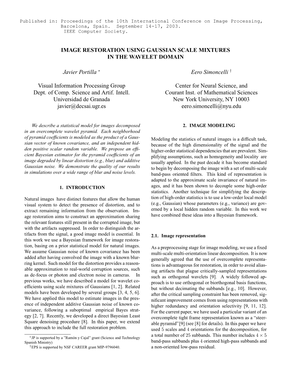 Image Restoration Using Gaussian Scale Mixtures in the Wavelet Domain