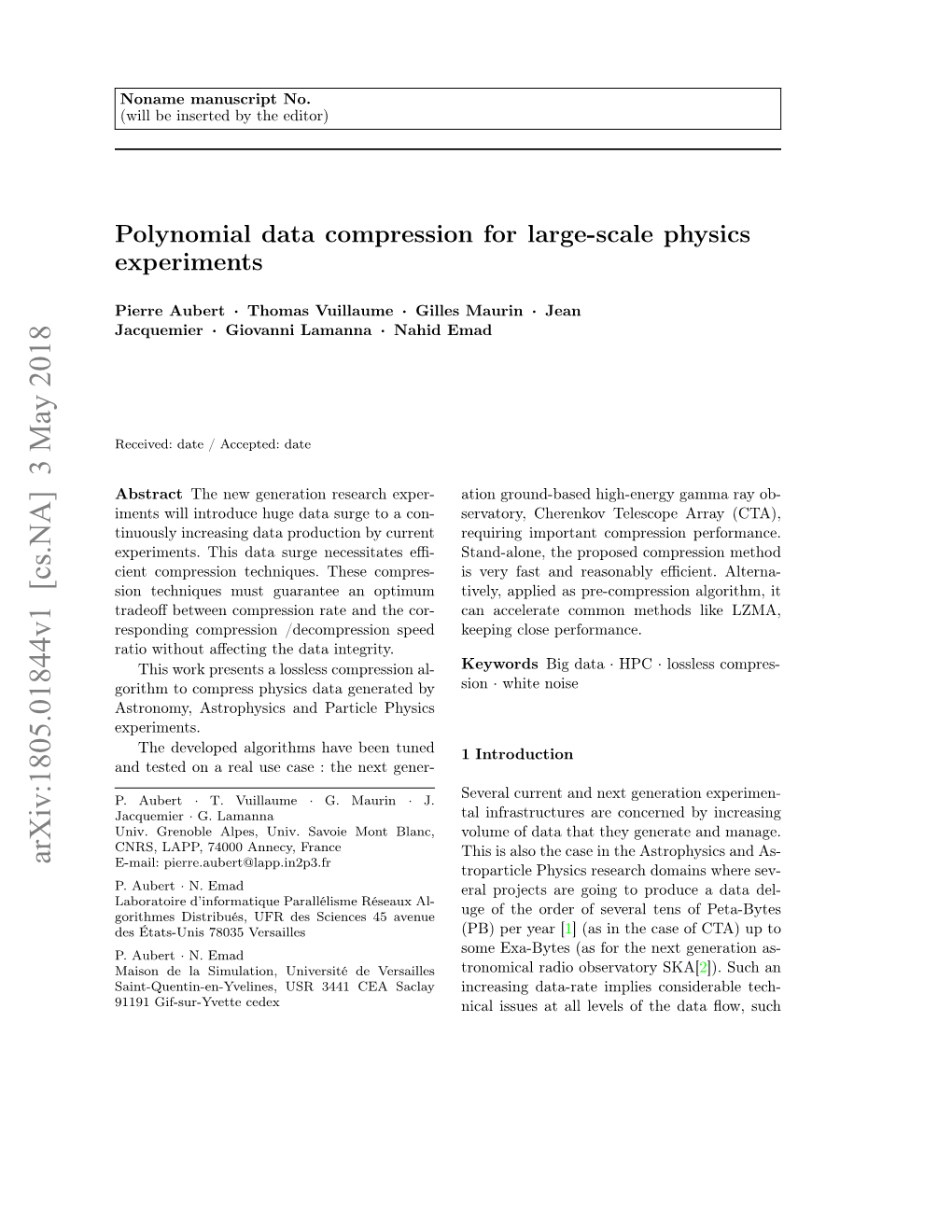 Polynomial Data Compression for Large-Scale Physics Experiments