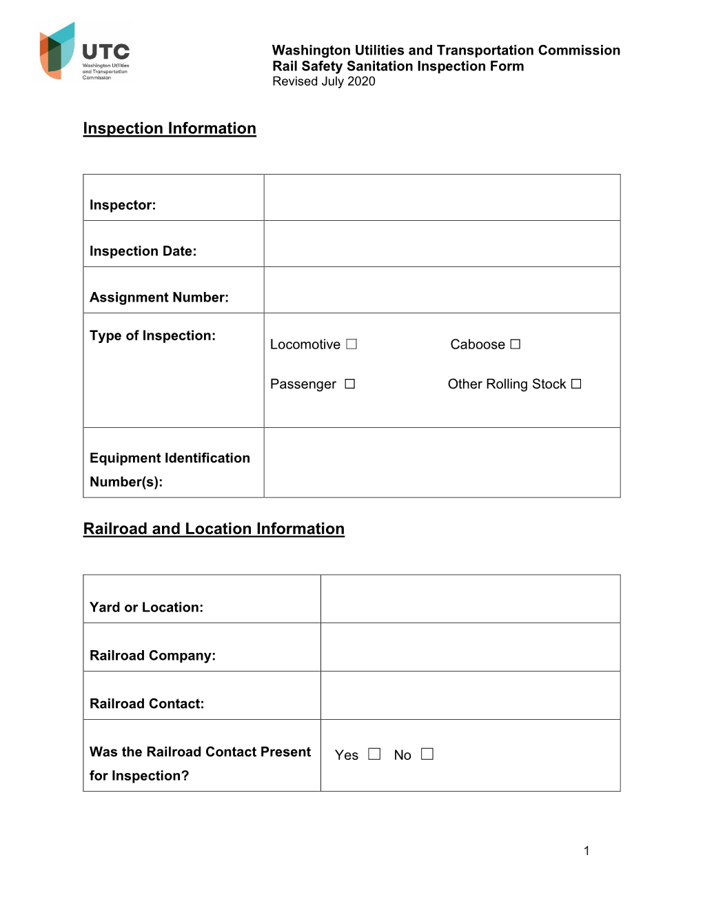 Inspection Information Railroad and Location Information