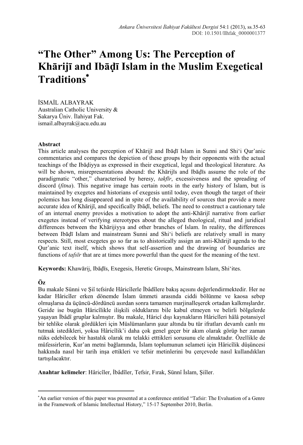 The Perception of Khārijī and Ibāḍī Islam in the Muslim Exegetical Traditions