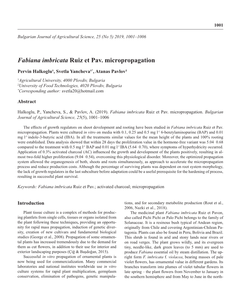 Fabiana Imbricata Ruiz Et Pav. Micropropagation