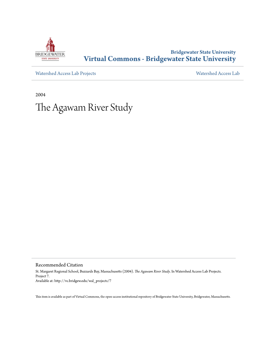 The Agawam River Study