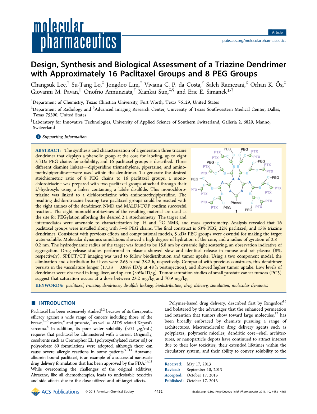 Design, Synthesis and Biological Assessment of a Triazine