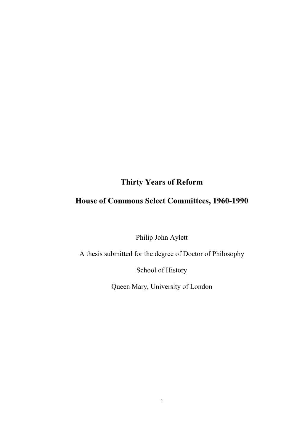 House of Commons Select Committees, 1960-1990