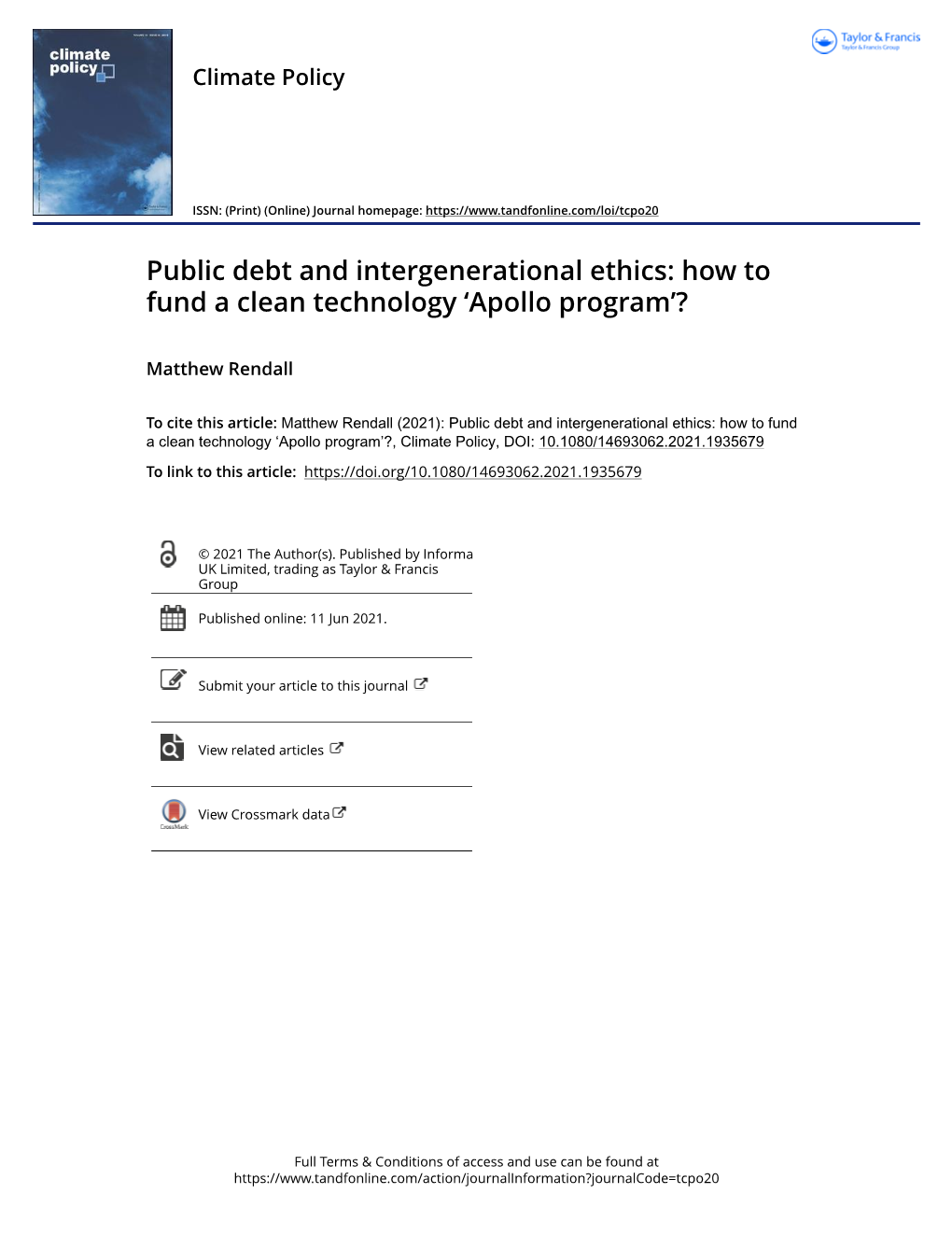 Public Debt and Intergenerational Ethics: How to Fund a Clean Technology ‘Apollo Program’?