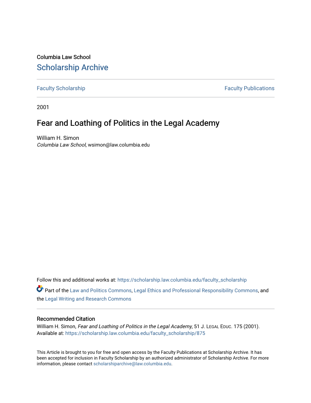 Fear and Loathing of Politics in the Legal Academy