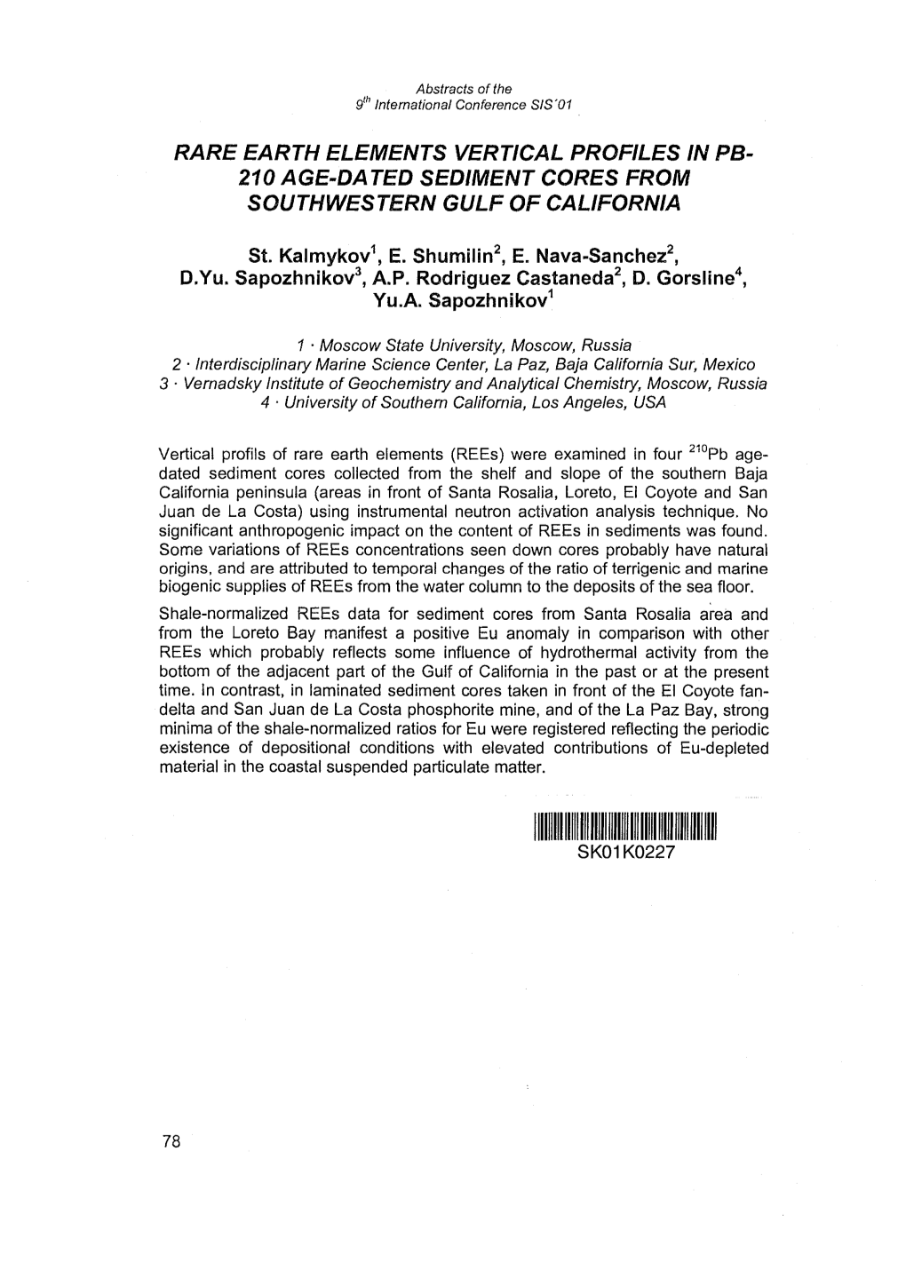 Rare Earth Elements Vertical Profiles in Pb- 210 Age-Dated Sediment Cores from Southwestern Gulf of California