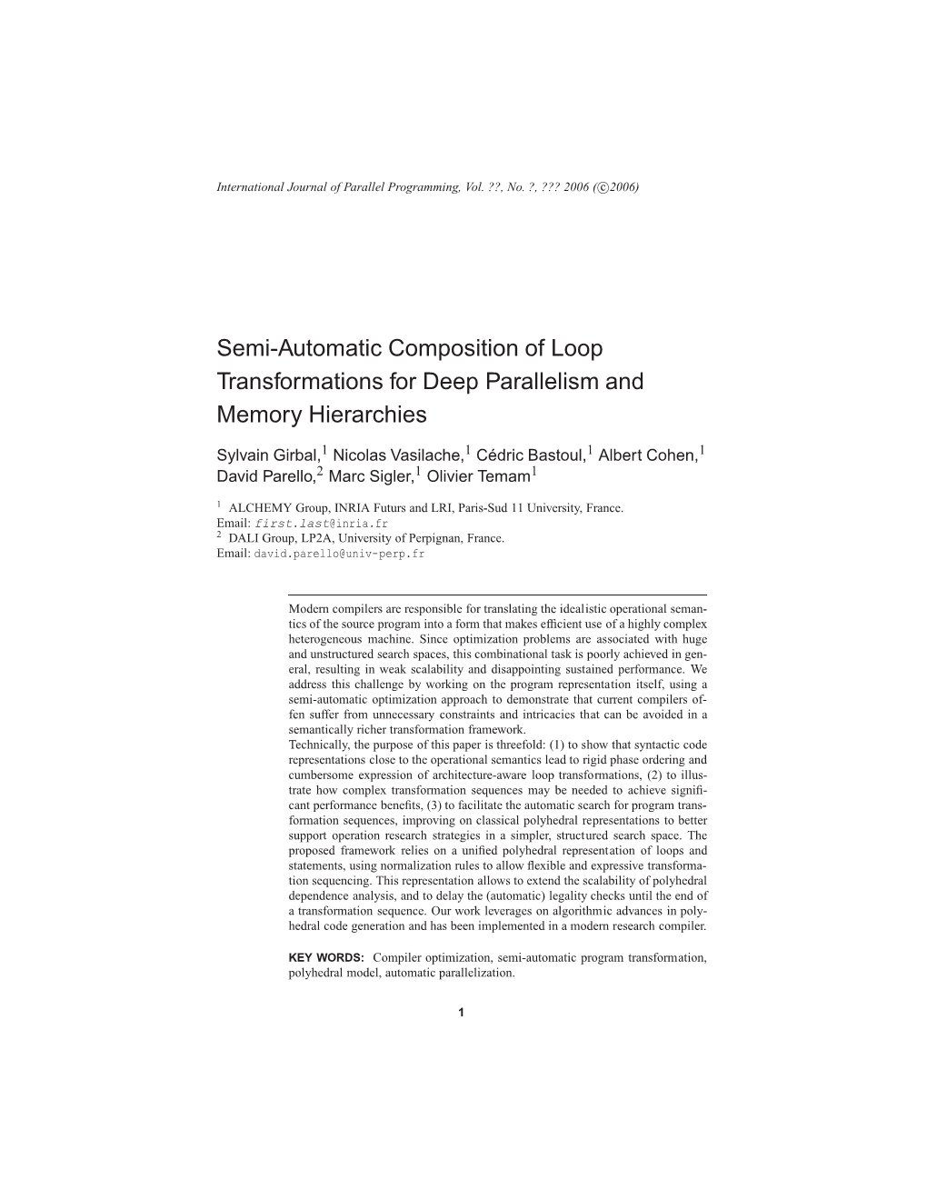 Semi-Automatic Composition of Loop Transformations for Deep Parallelism and Memory Hierarchies