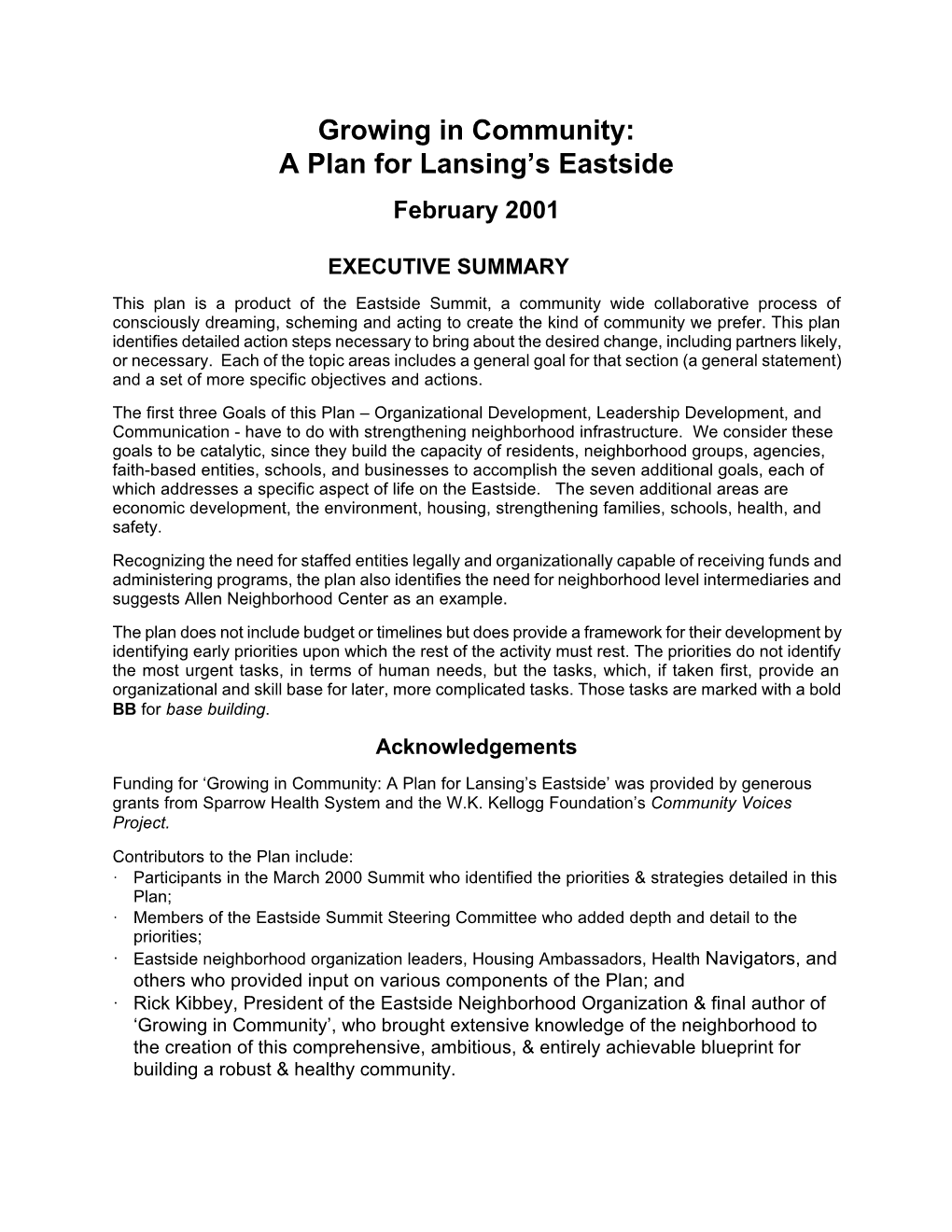 Growing in Community: a Plan for Lansing's Eastside