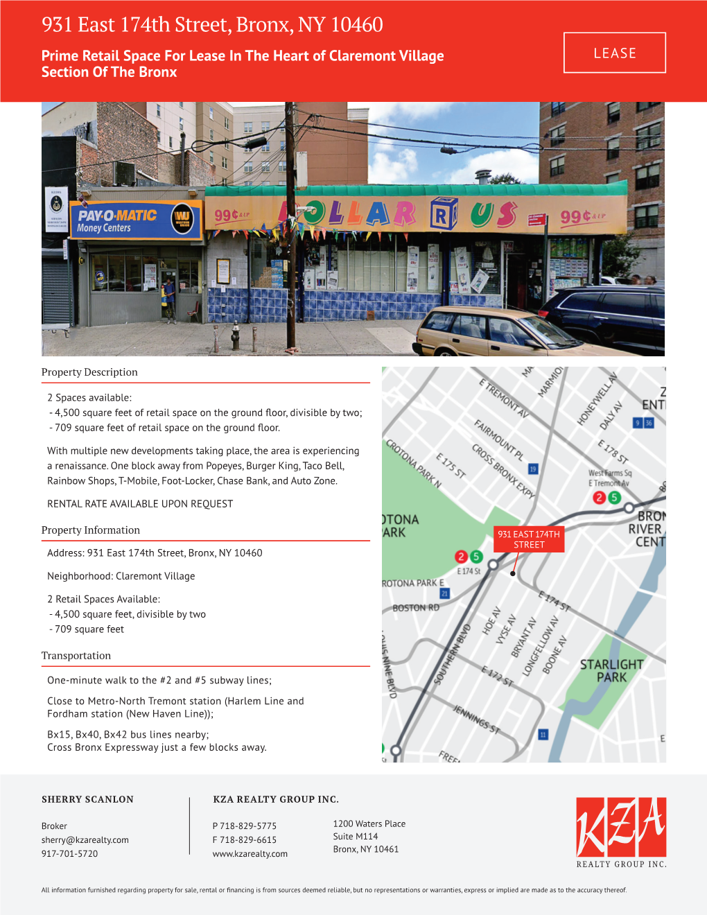931 East 174Th Street, Bronx, NY 10460 Prime Retail Space for Lease in the Heart of Claremont Village LEASE Section of the Bronx