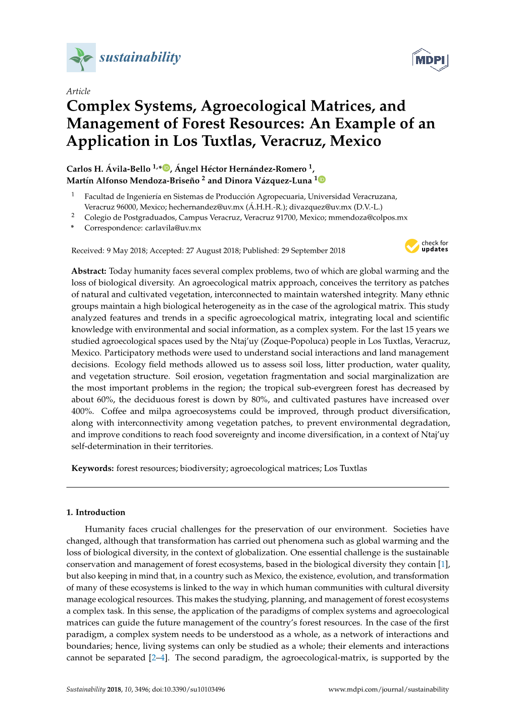 Complex Systems, Agroecological Matrices, and Management of Forest Resources: an Example of an Application in Los Tuxtlas, Veracruz, Mexico