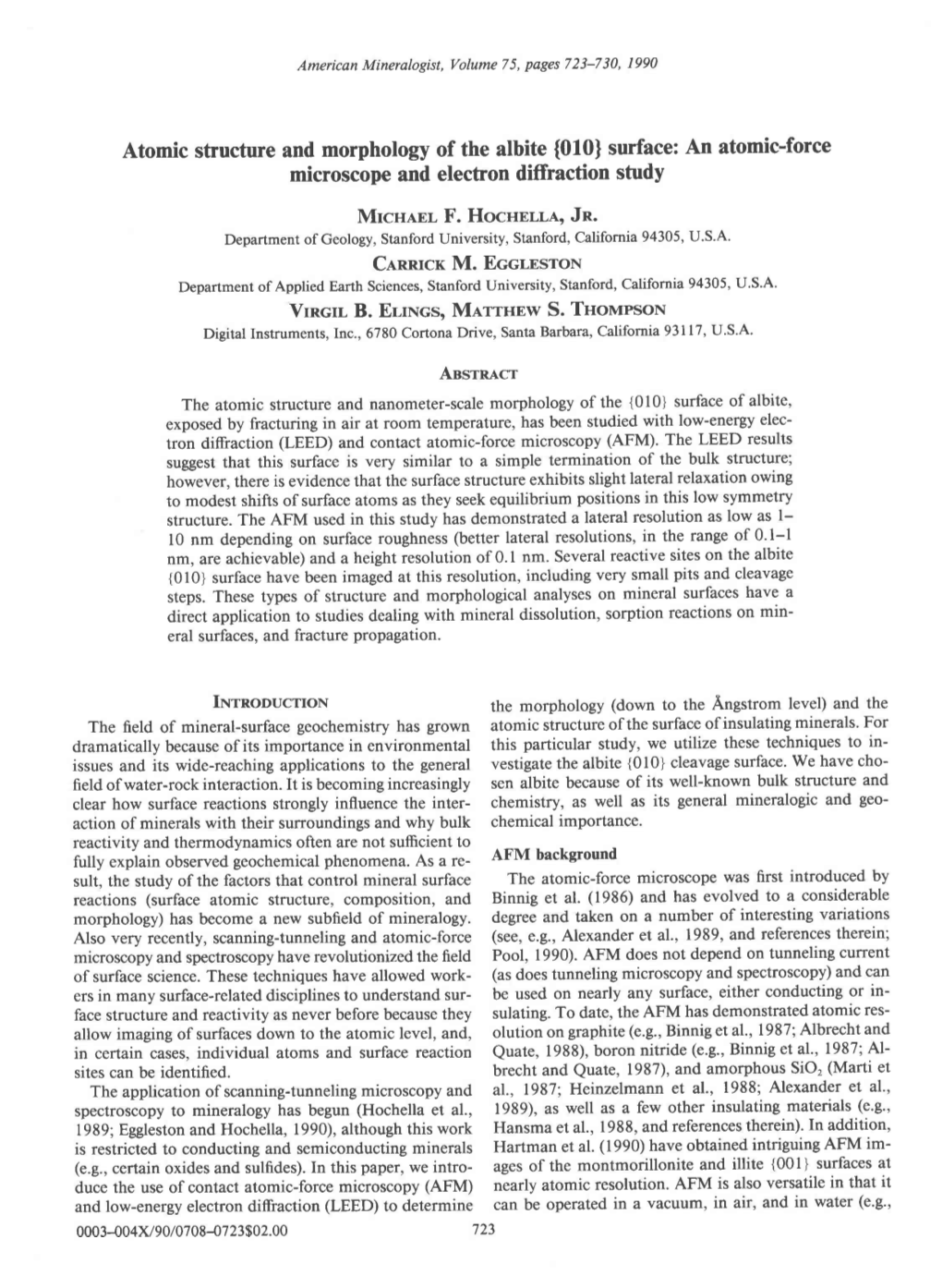 Atomic Structure and Morphology of the Albite {010} Surface:An Atomic-Force Microscopeand Electron Diffraction Study Mrcrrnnr-F