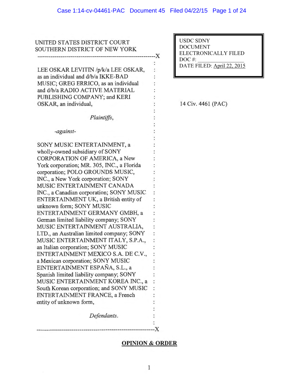 Case 1:14-Cv-04461-PAC Document 45 Filed 04/22/15 Page 1 of 24