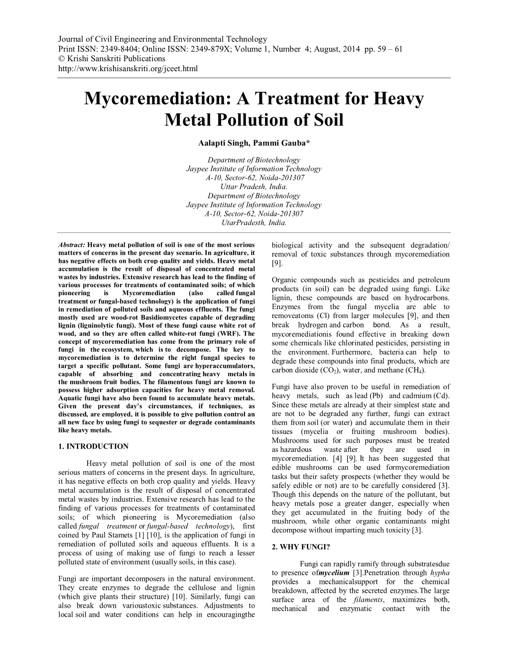 Mycoremediation: a Treatment for Heavy Metal Pollution of Soil