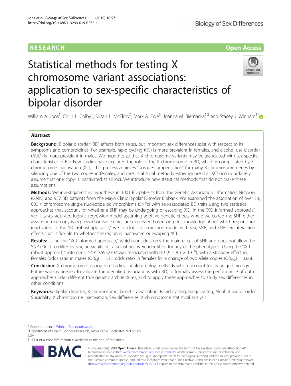 Statistical Methods for Testing X Chromosome Variant Associations: Application to Sex-Specific Characteristics of Bipolar Disorder William A