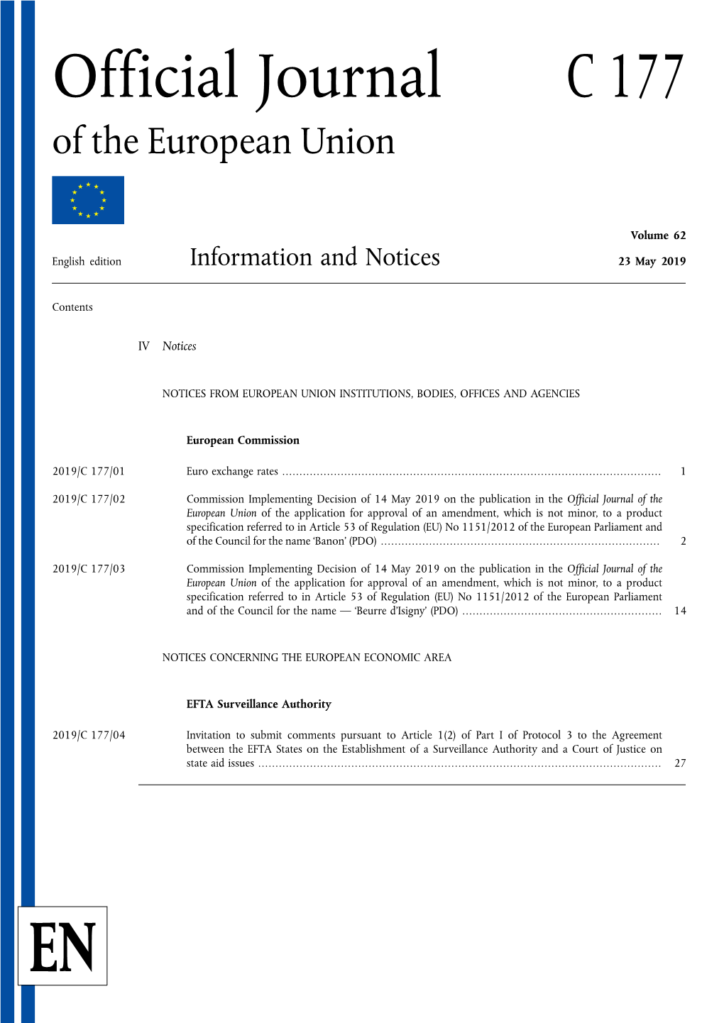 Official Journal C 177 of the European Union