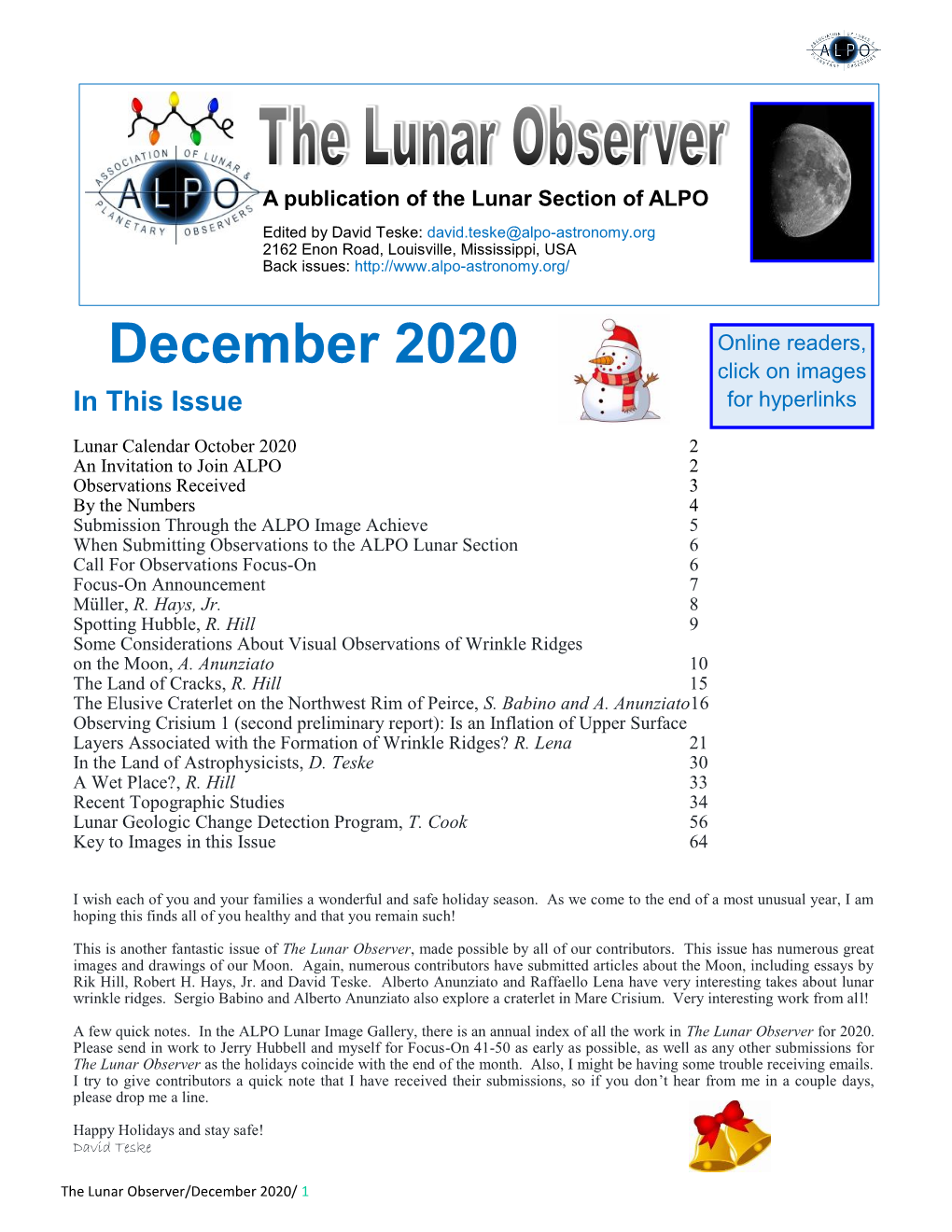 December 2020 the Lunar Observer by the Numbers