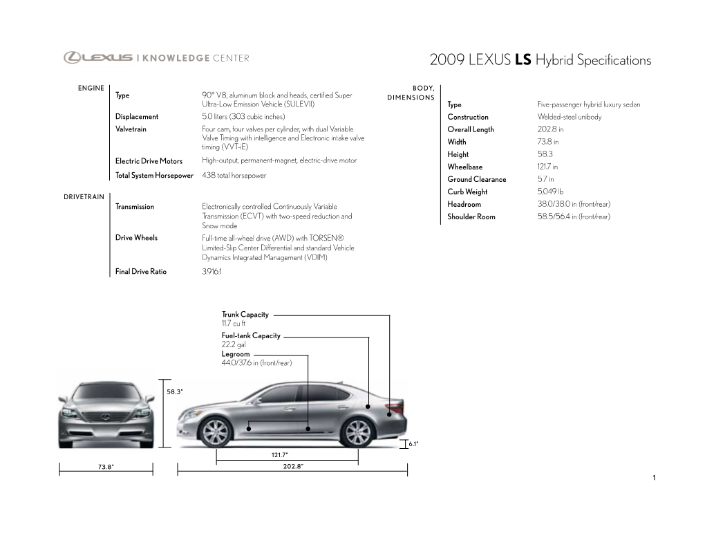 View Model Specs and Pricing for the 2009 LS Hybrid