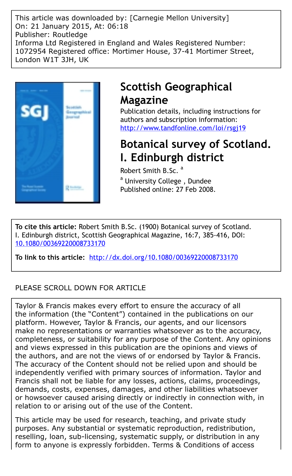 Scottish Geographical Magazine Botanical Survey of Scotland. I