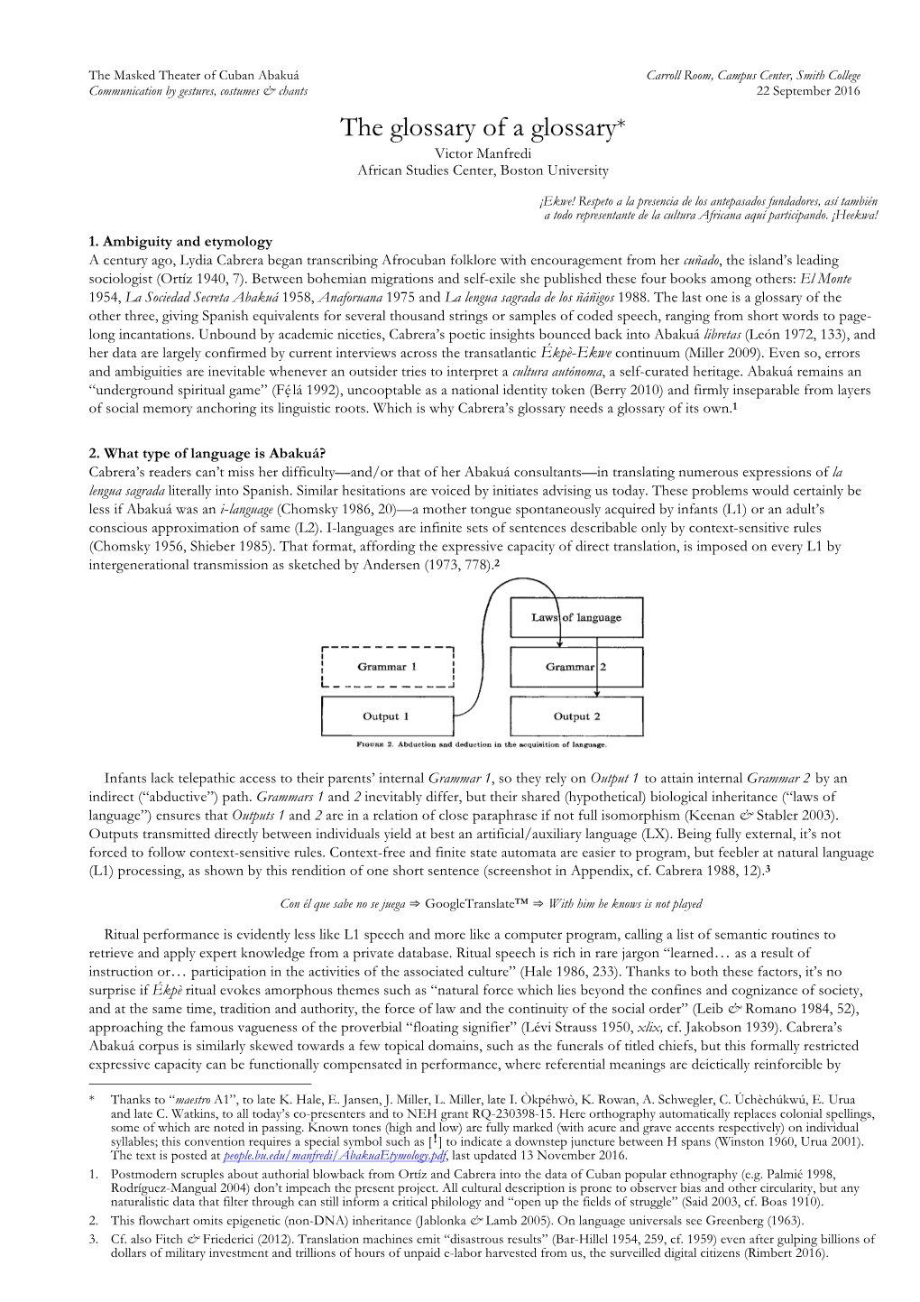 The Glossary of a Glossary* Victor Manfredi African Studies Center, Boston University