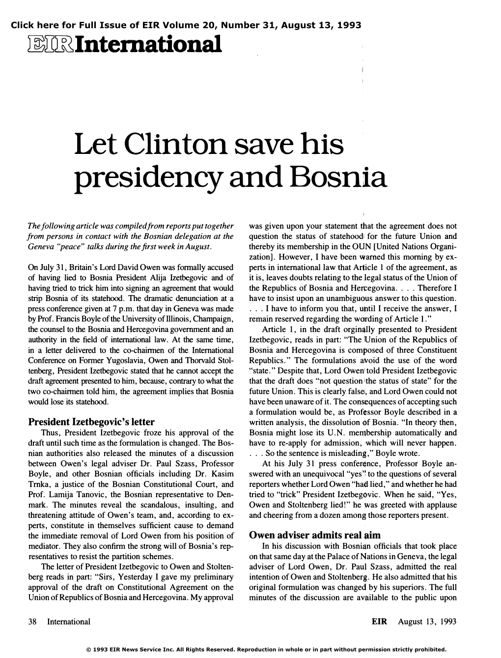 Let Clinton Save His Presidency and Bosnia