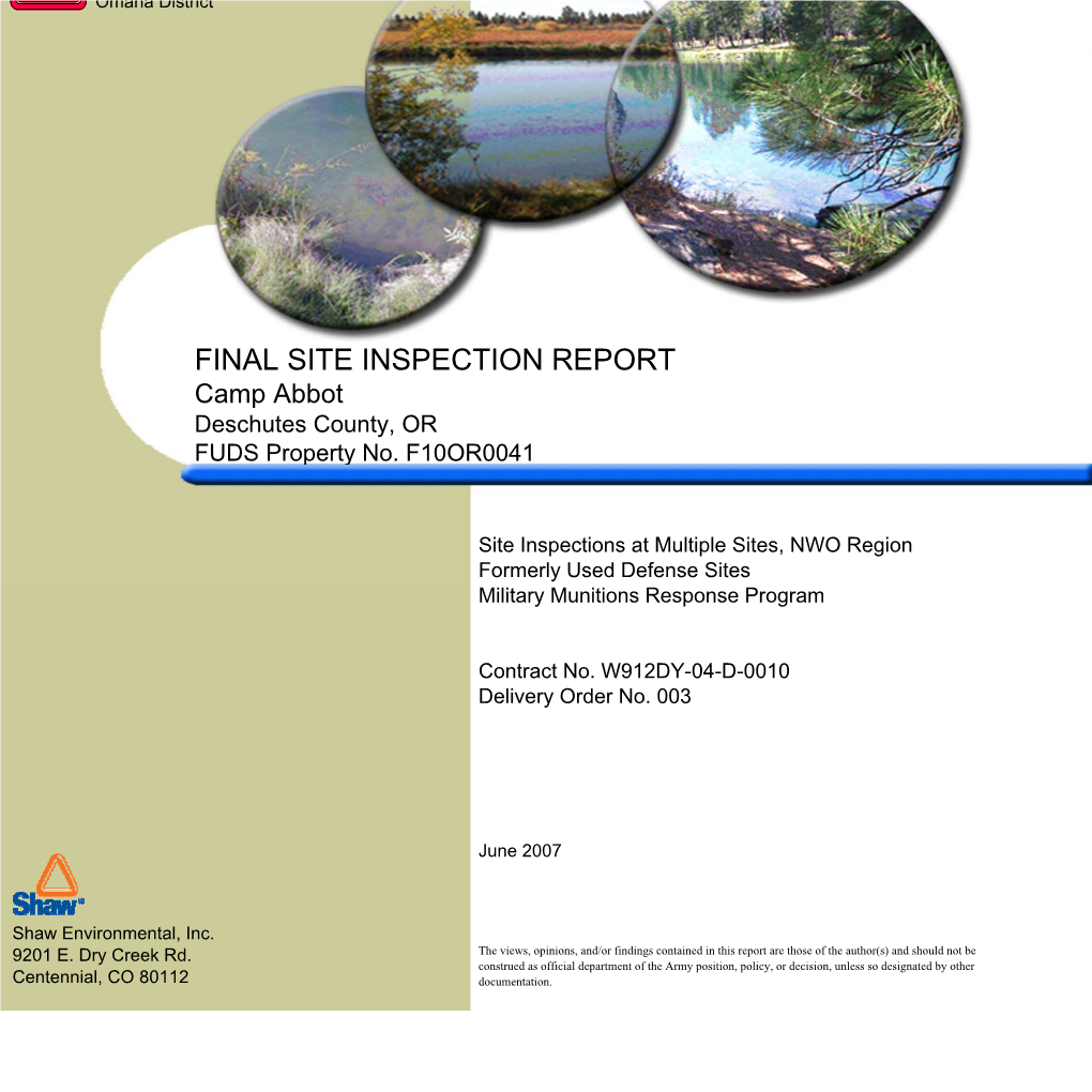 FINAL SITE INSPECTION REPORT Camp Abbot Deschutes County, OR FUDS Property No