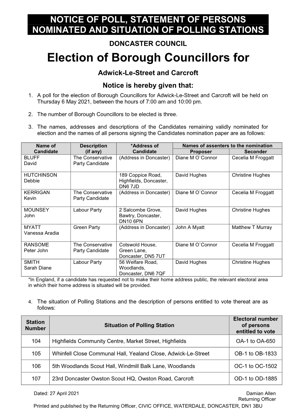 Notice of Poll Situation of Polling Stations