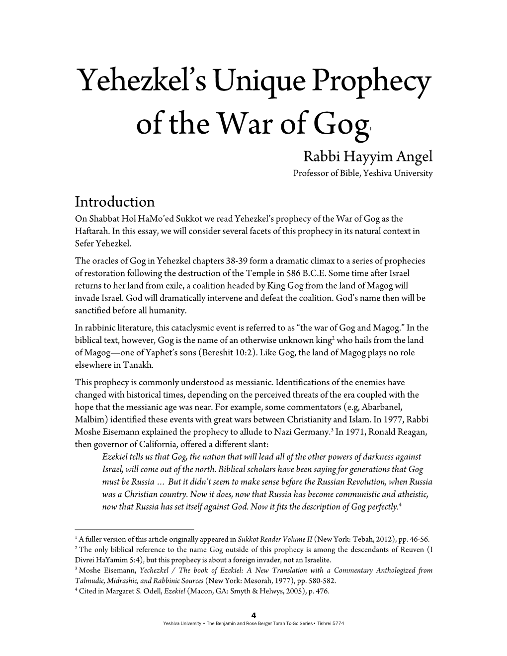 Yehezkel's Unique Prophecy of the War Of