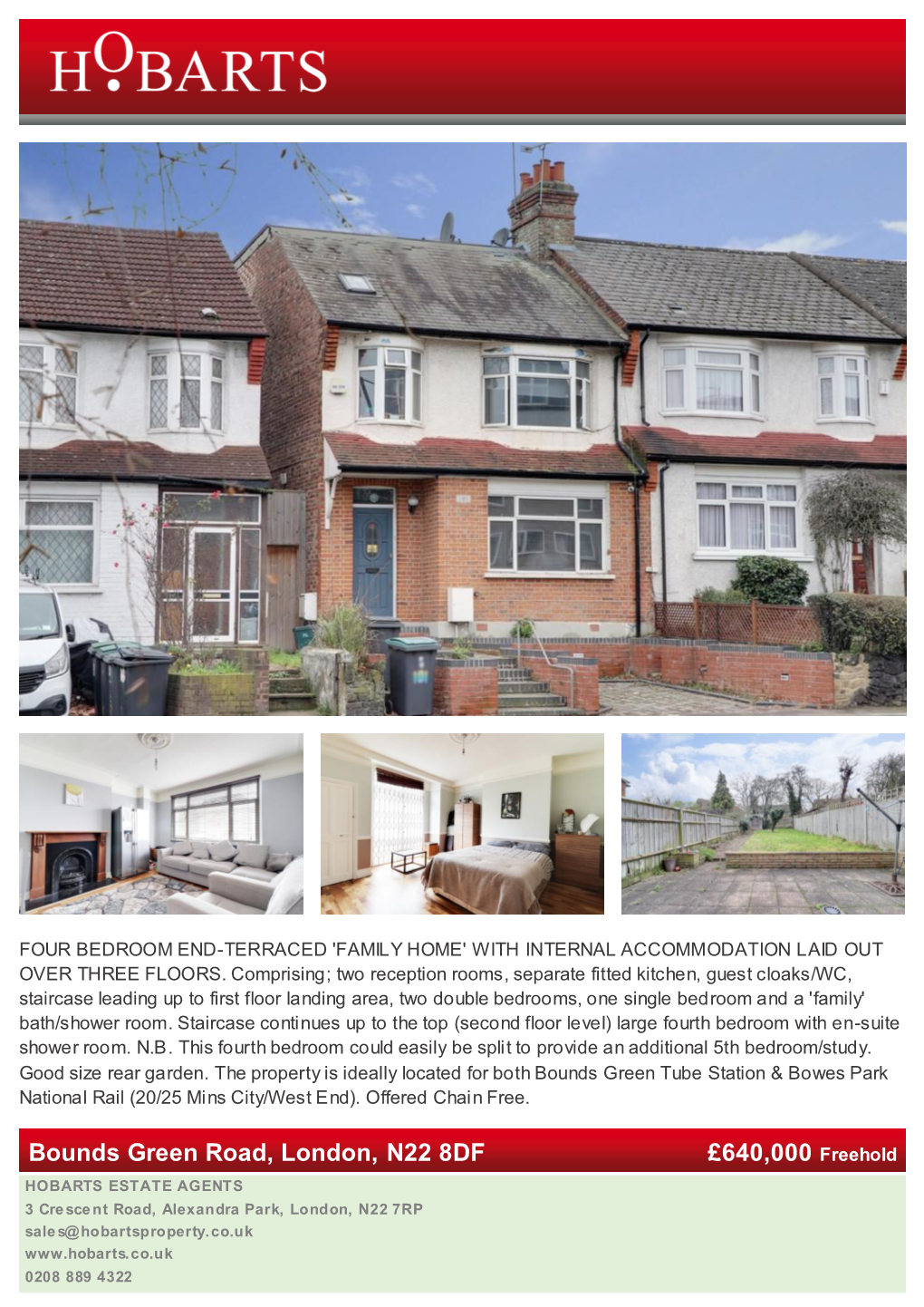 Bounds Green Road, London, N22 8DF £640,000 Freehold