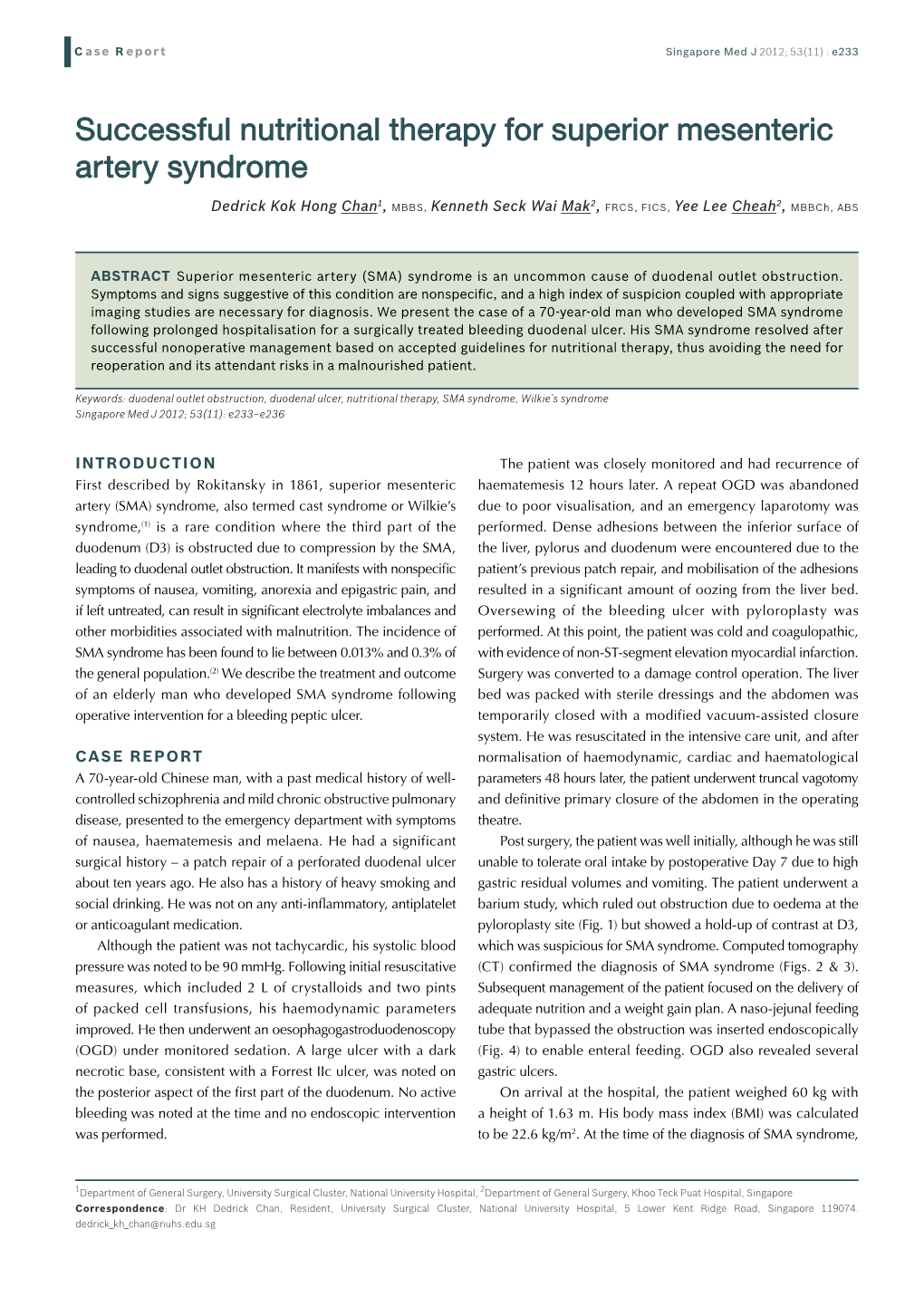 Successful Nutritional Therapy for Superior Mesenteric Artery Syndrome