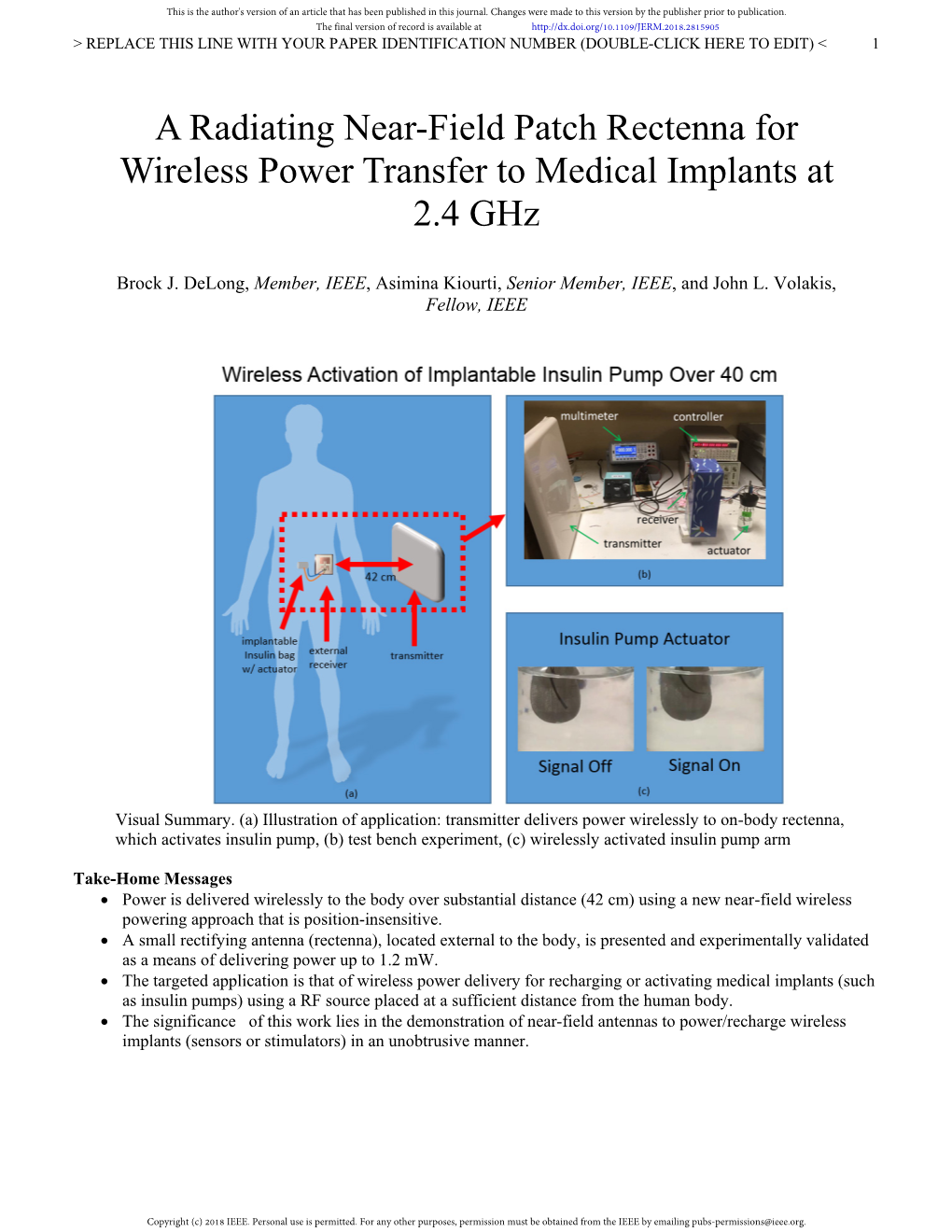 A Radiating Near-Field Patch Rectenna for Wireless Power Transfer to Medical Implants at 2.4 Ghz