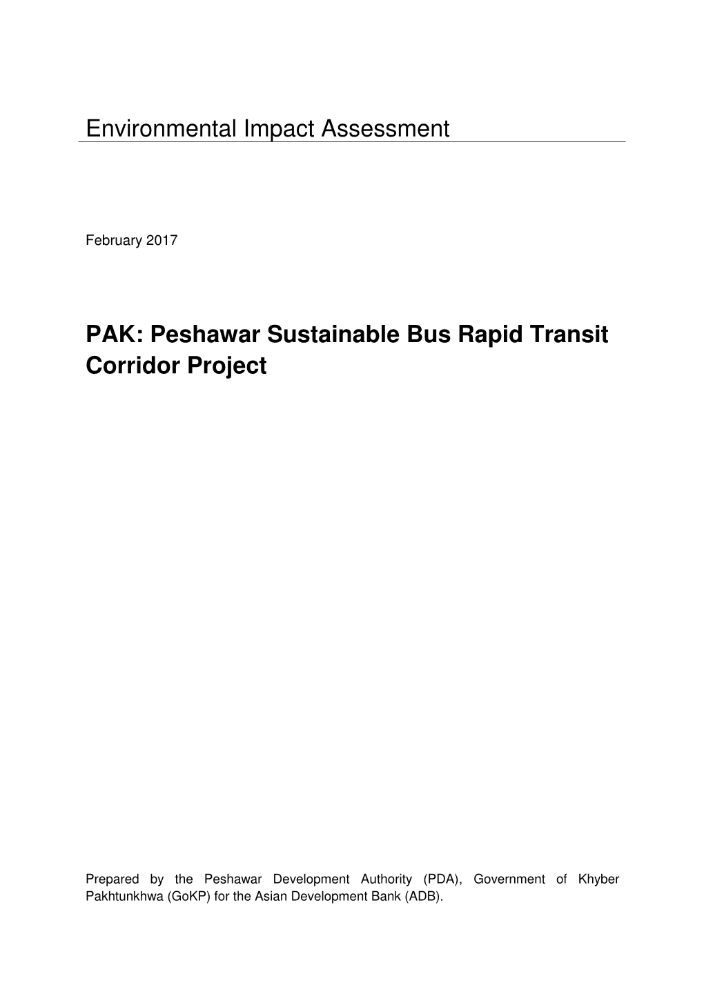 IEE Study for Peshawar Sustainable Bus Rapid Transit Corridor Project