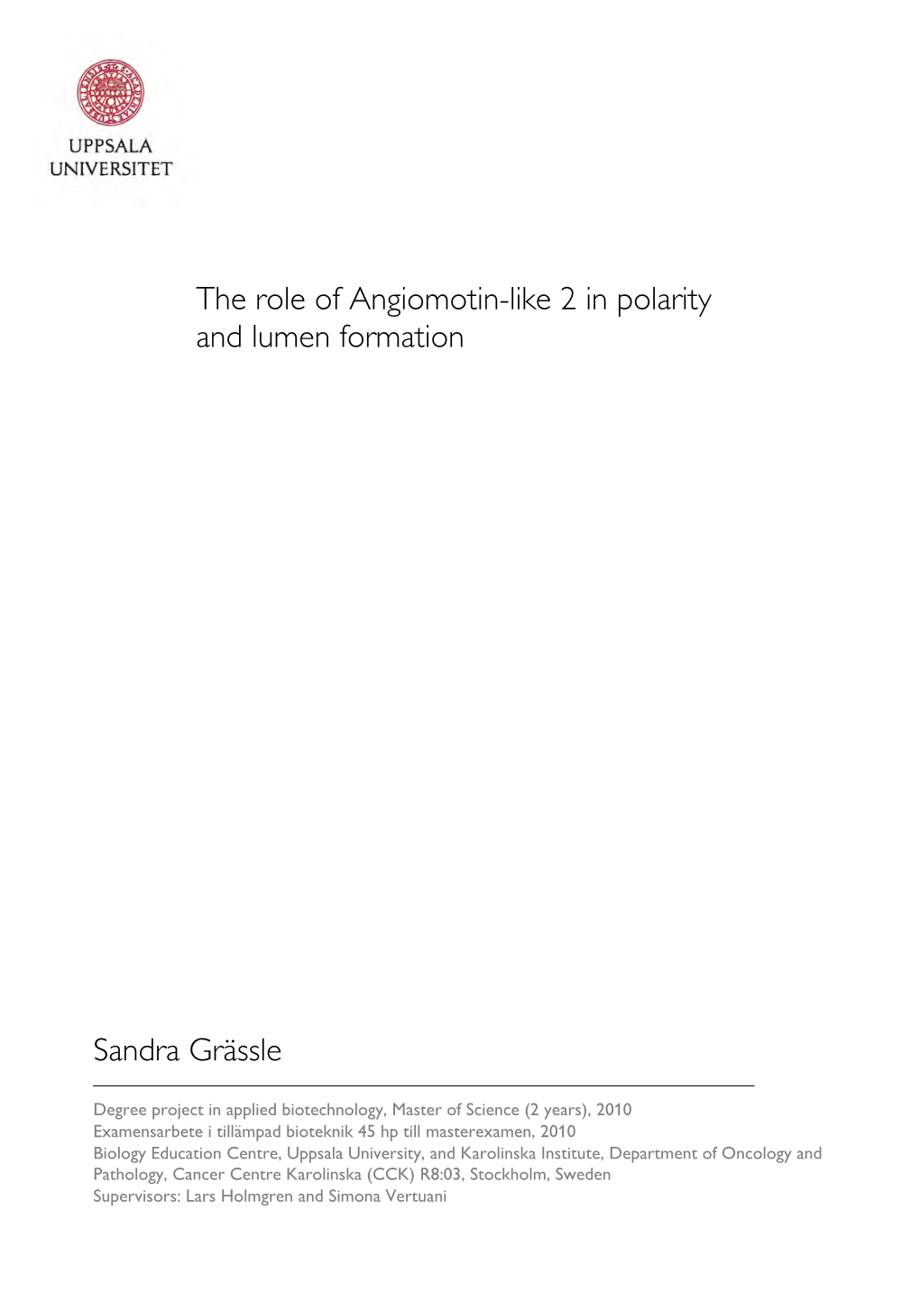 The Role of Angiomotin-Like 2 in Polarity and Lumen Formation