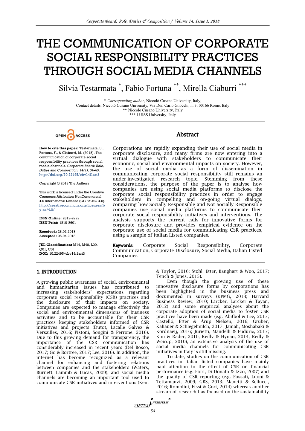 The Communication of Corporate Social Responsibility Practices Through Social Media Channels