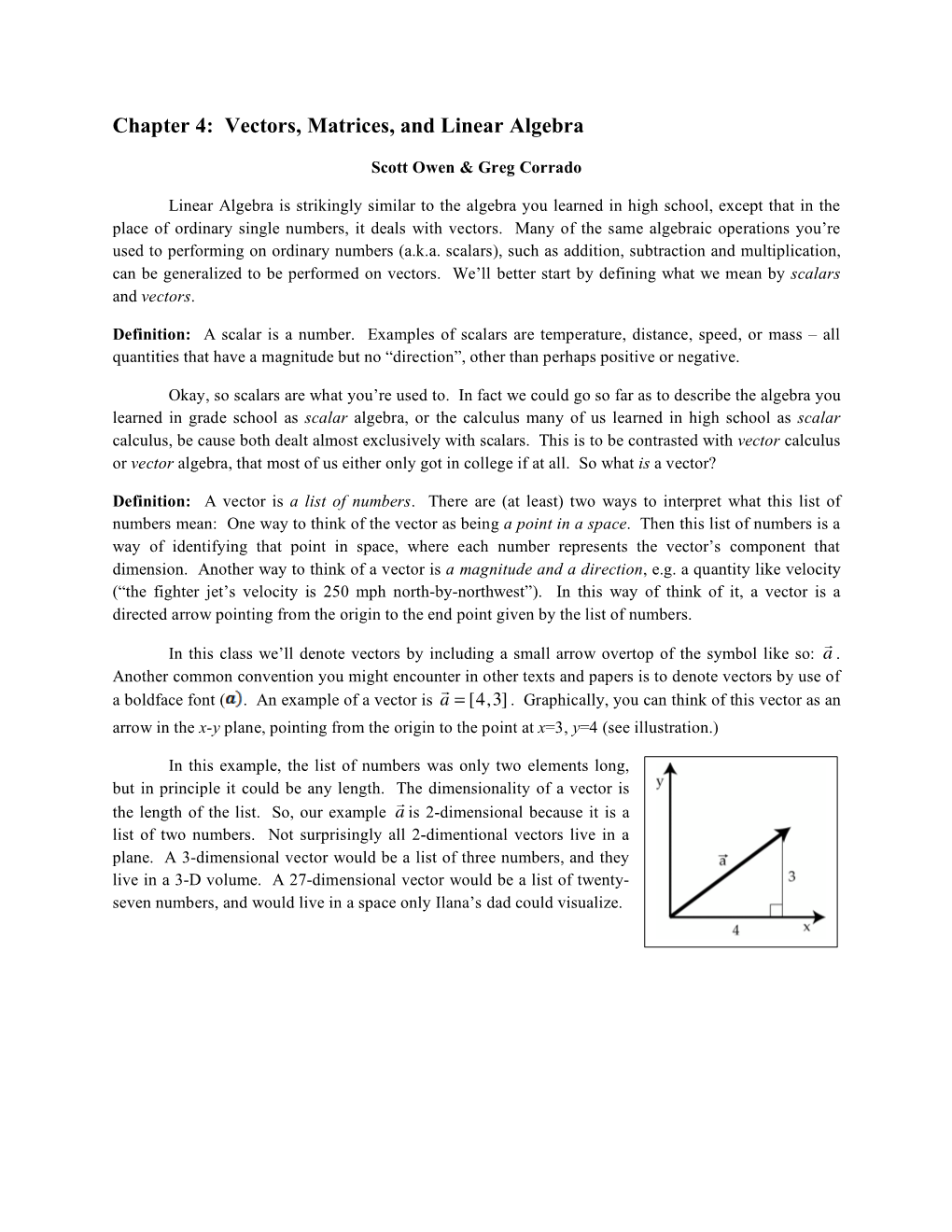 Chapter 4: Vectors, Matrices, and Linear Algebra