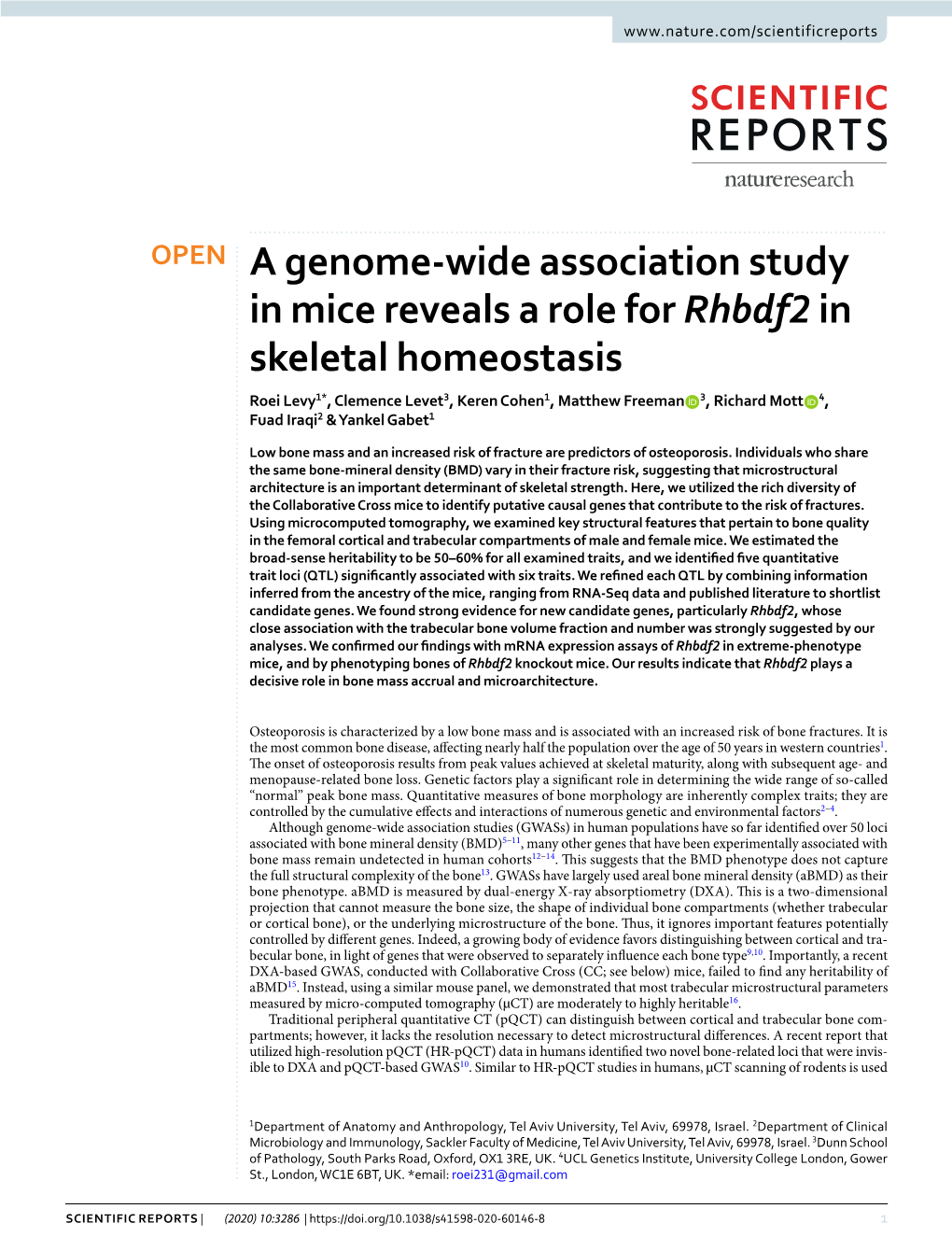 A Genome-Wide Association Study in Mice Reveals a Role for Rhbdf2 In