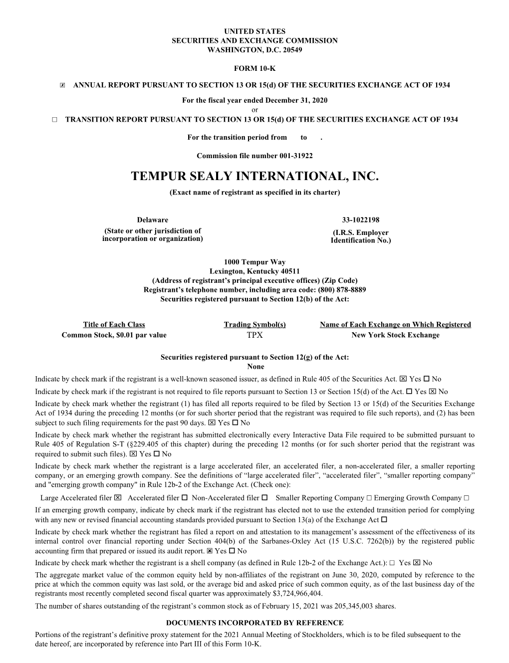 TEMPUR SEALY INTERNATIONAL, INC. (Exact Name of Registrant As Specified in Its Charter)