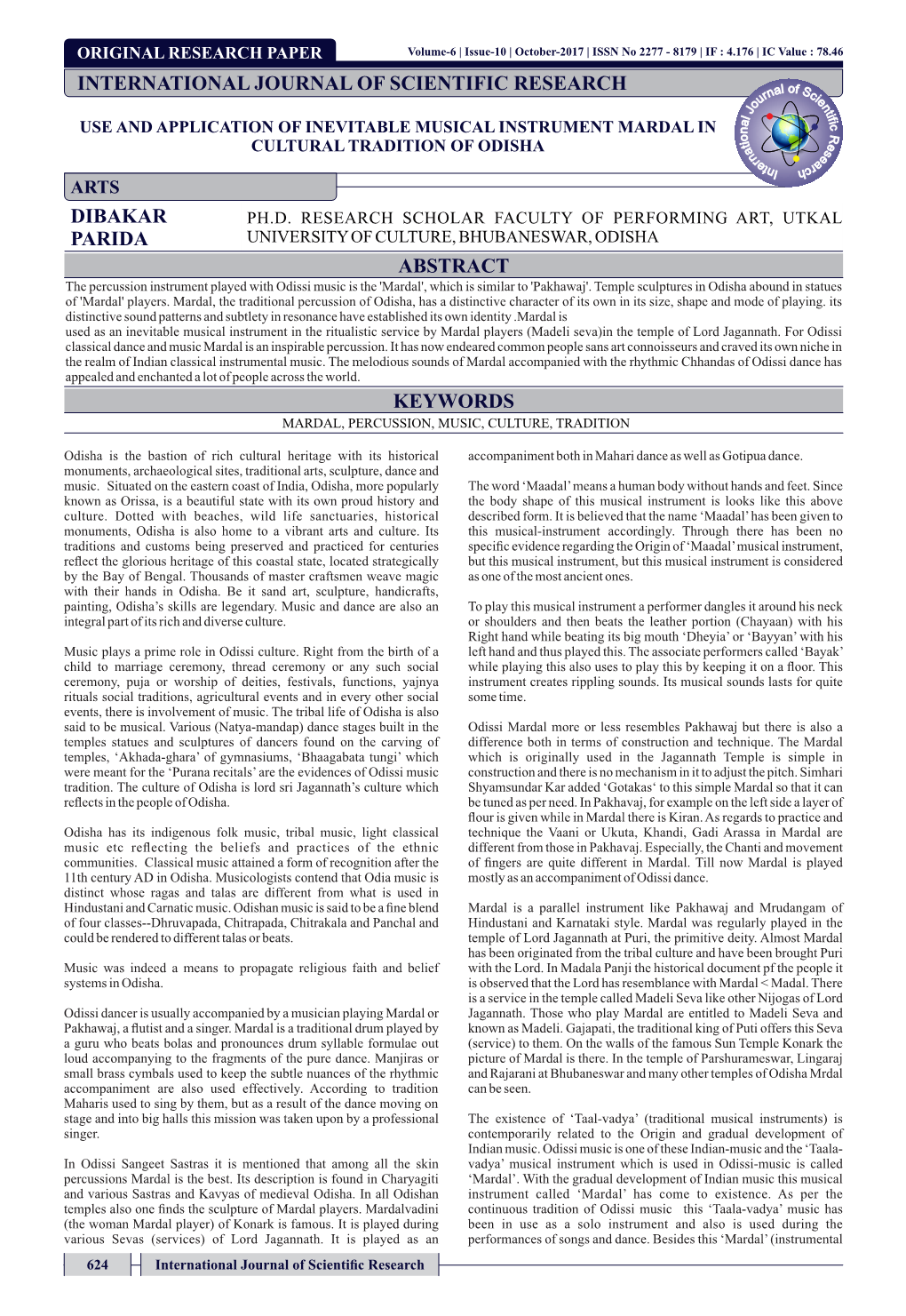 Dibakar Parida Abstract Keywords International Journal of Scientific Research